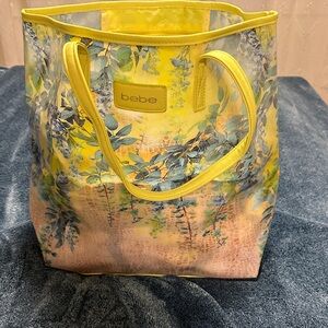 Bebe Yellow and Blue Floral Tote Bag